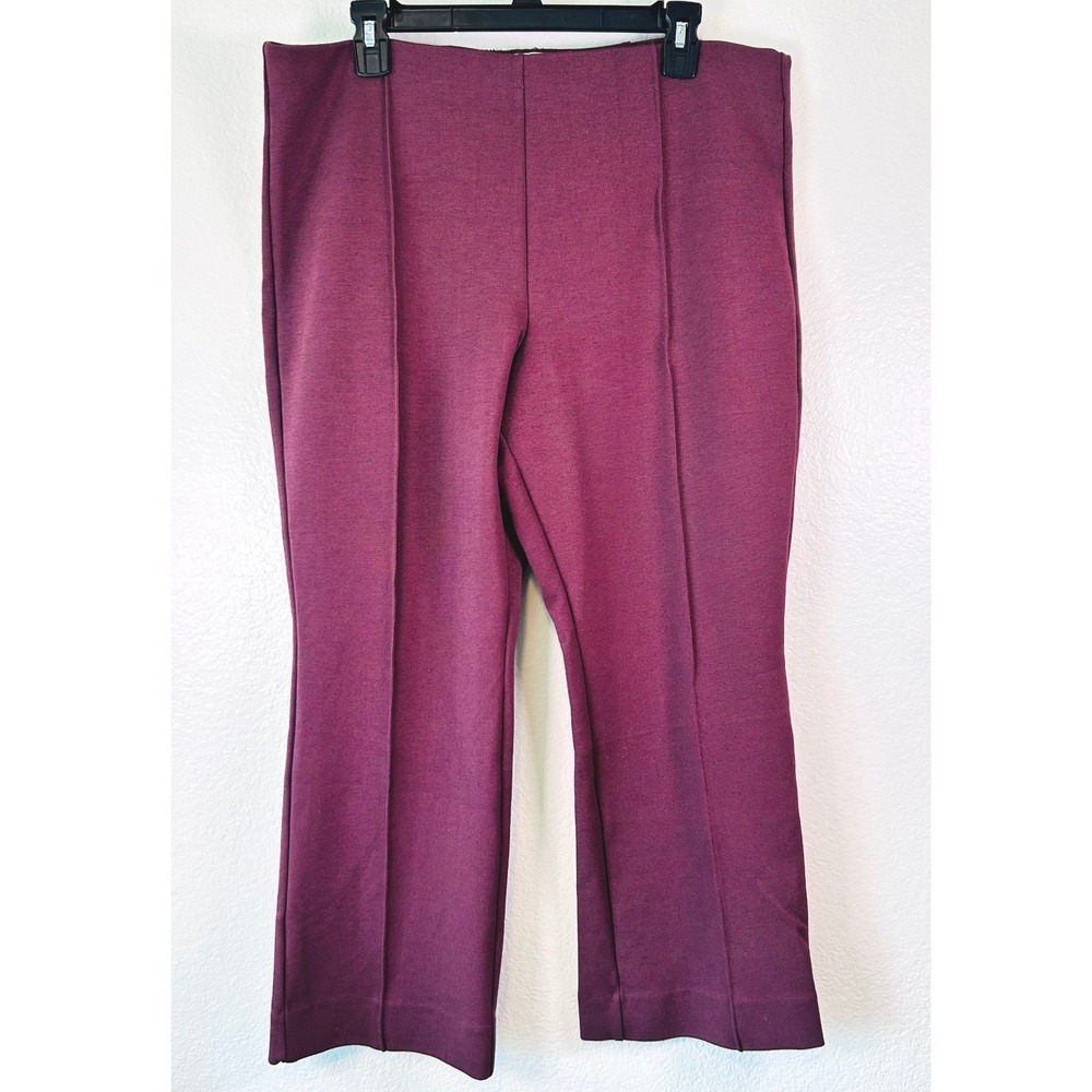 Maeve Anthropologie Burgundy Ponte Wide Leg Crop Pants XLP Petite Plum Seamed